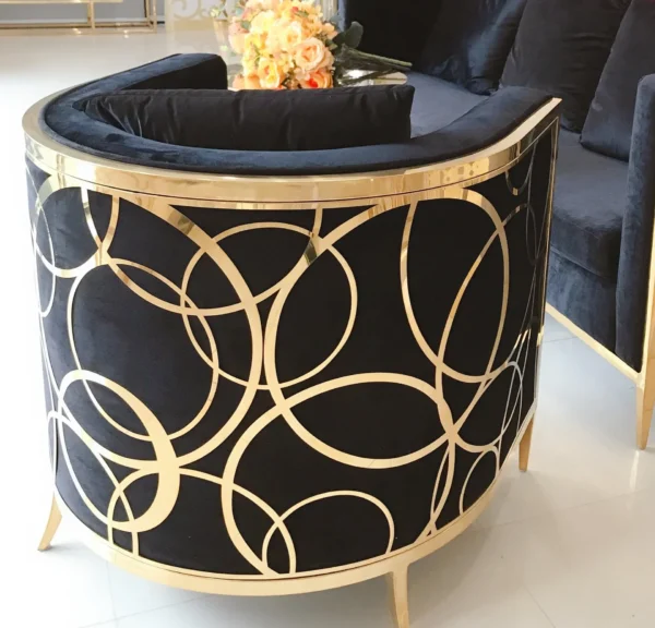 BLACK ZOEY ARMCHAIR WITH GOLD TRIM