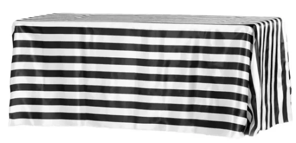 WHITE-BLACK STRIPED RECTANGULAR SATIN TABLEBLOTH 90" X 132"