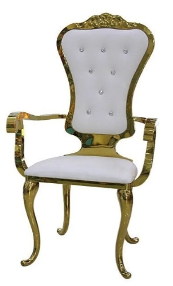 GOLD PRINCE CHAIR WITH ARMS IVORY CUSHION