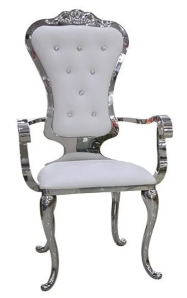 SILVER PRINCE CHAIR WITH ARMS IVORY CUSHION