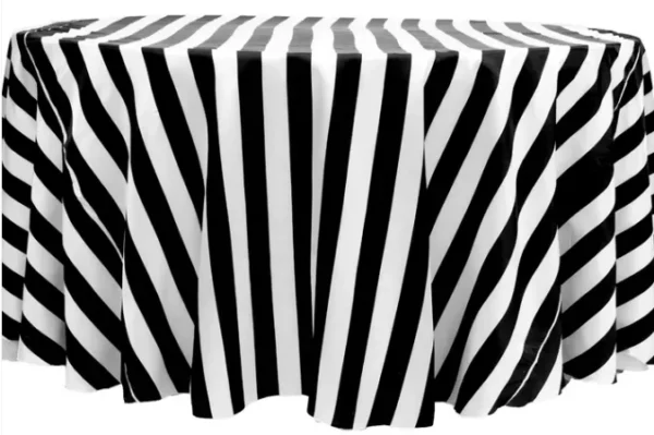 BLACK-WHITE STRIPED ROUND SATIN TABLECLOTH 120"