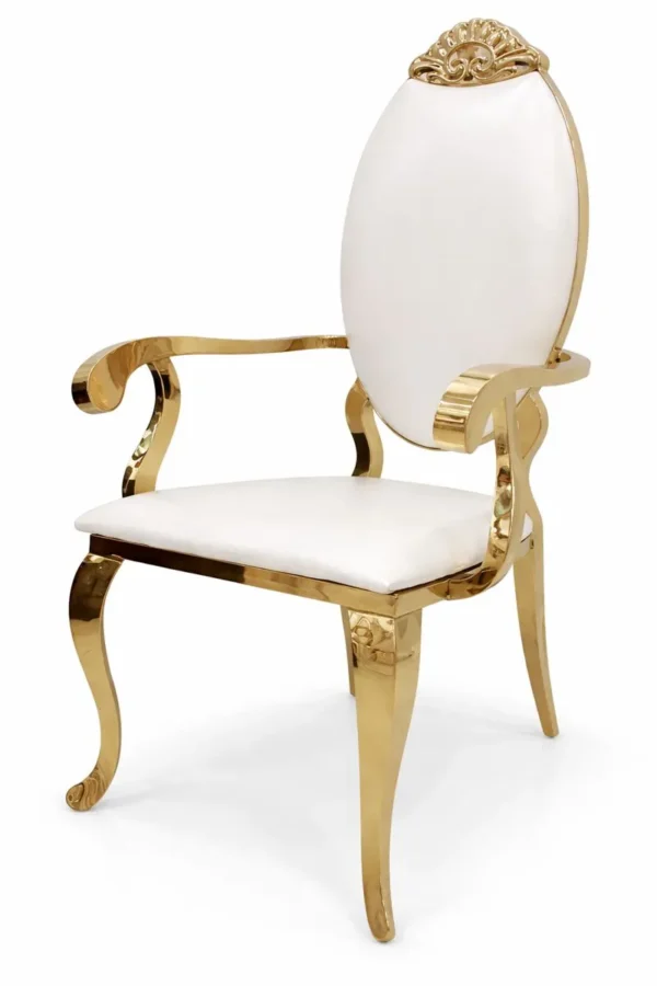 GOLD TIARA CHAIR WITH ARMS WHITE CUSHION