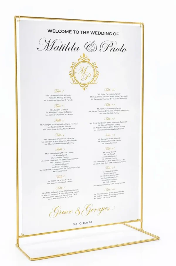 GOLD BESAN SEATING CHART WALL
