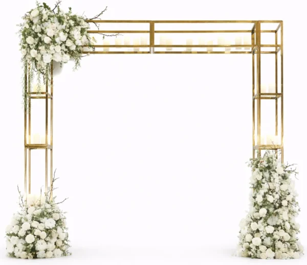 GEOMETRIC ARCH WITH SILK FLORALS 10' X 10'