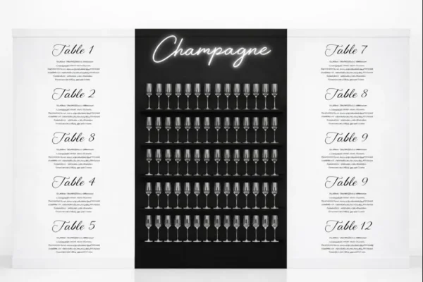 WHITE CHAMPAGNE SEATING CHART WALL