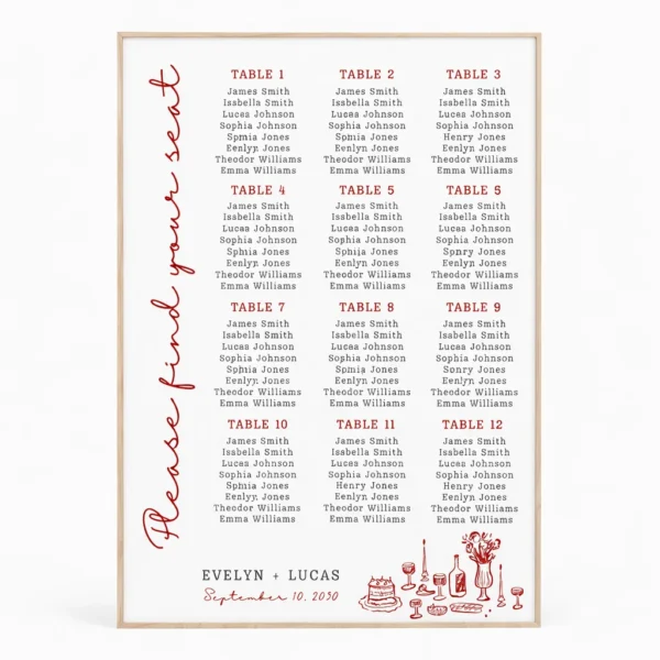 FOAMCORE SEATING CHART - MODEL - 14