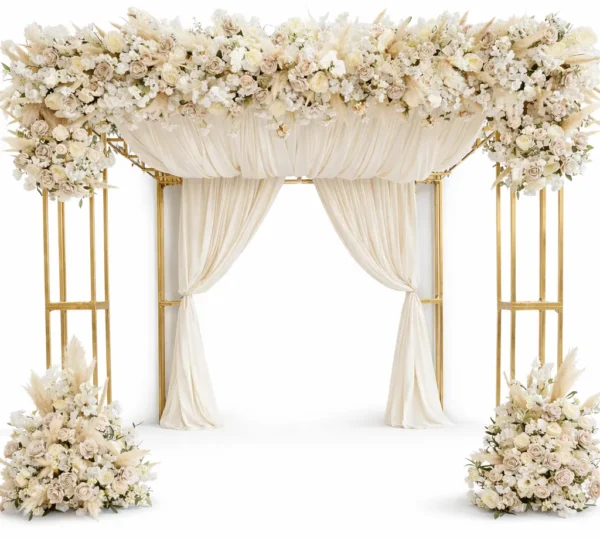 GOLD GEOMETRIC CHUPPA WITH IVORY FABRIC AND SILK FLORALS