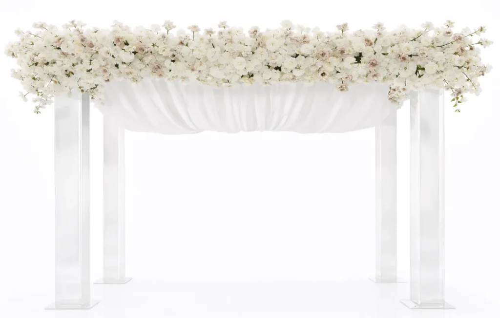 ACRYLIC CHUPPA WITH WHITE VOILE AND SILK FLORAL RUNNER
