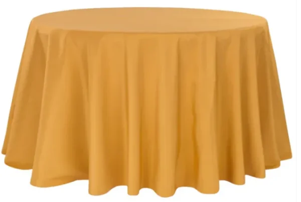 GOLD ROUND POLYESTER TABLECLOTH 132"