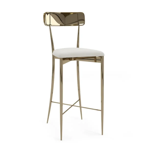 GOLD LUXOR STOOL WITH WHITE-AND-GOLD CUSHION