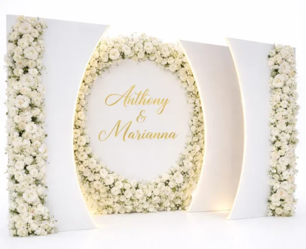 WHITE AMBER WALL WITH FLOWERS AND MONOGRAM